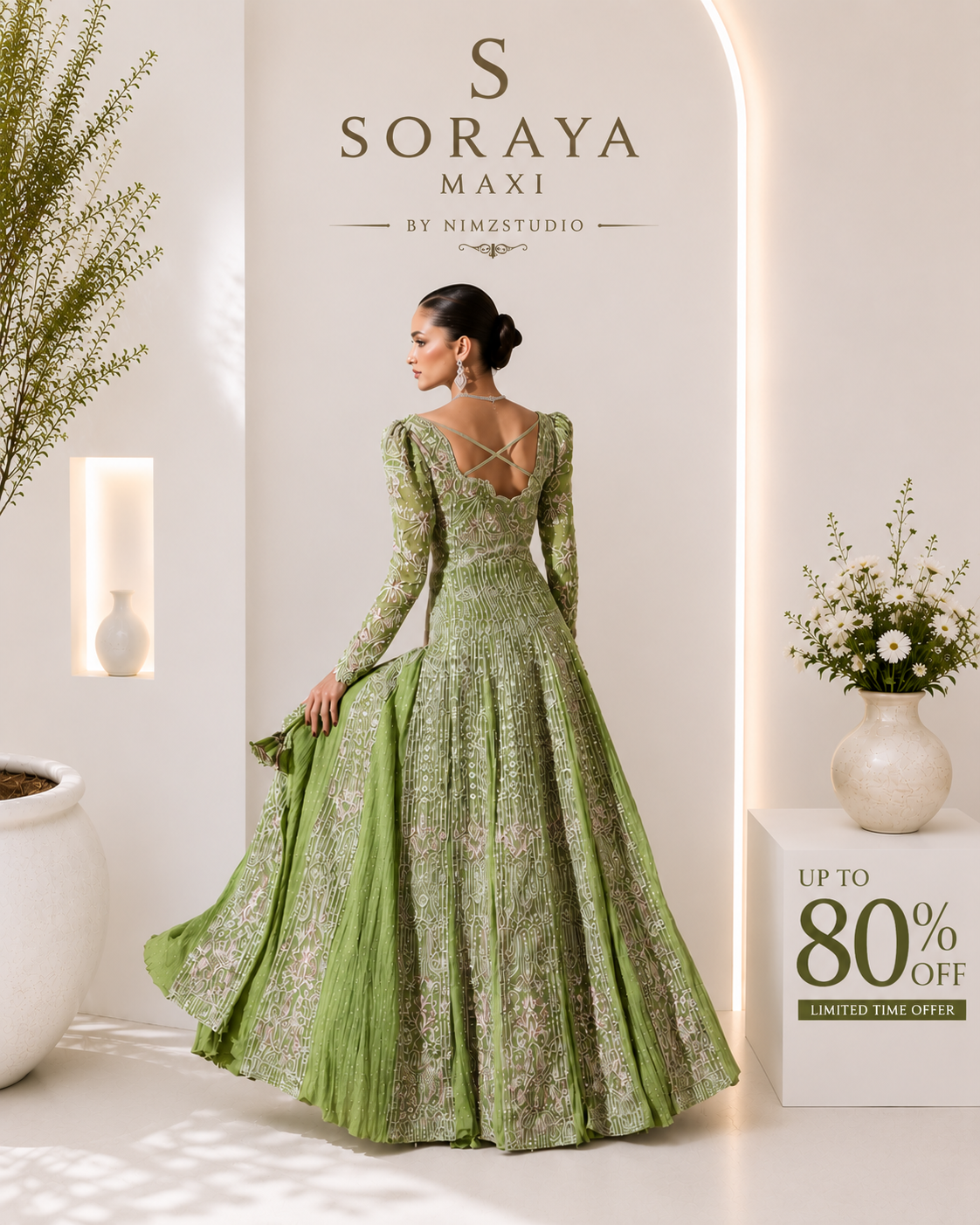 Soraya Celvere flowing Pakistani luxury maxi showcasing handcrafted embellishments, premium couture detailing, and elegant wedding partywear inspired by Pakistani designer fashion.