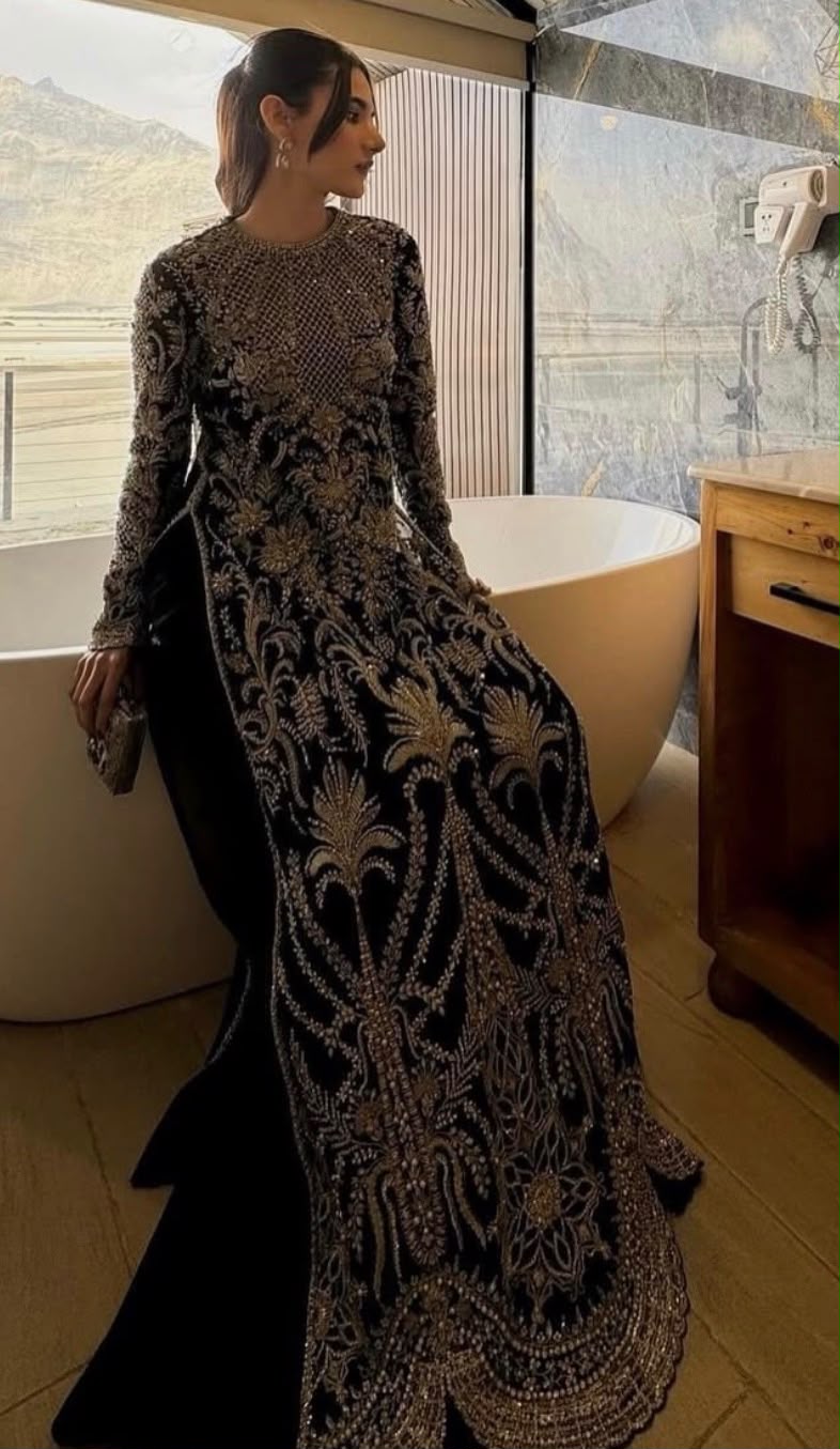 Soraya Eclat black Pakistani party wear dress with intricate embroidery