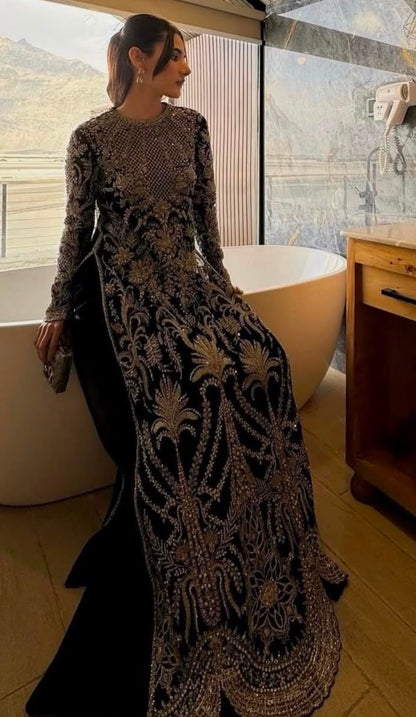 Soraya Eclat black Pakistani party wear dress with intricate embroidery