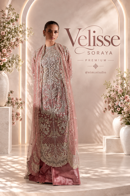 Soraya Velisse hand embellished Pakistani party wear dress with zari, sequins and crystal detailing
